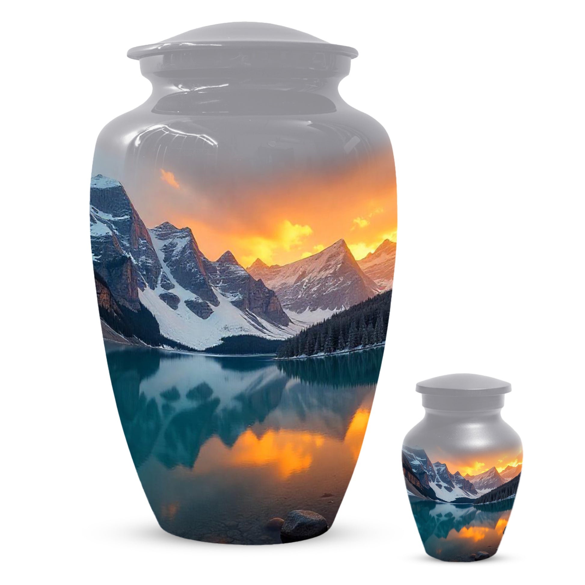 Mountain Lake Sunset Adult Urn for Human Ashes | Scenic Adult Cremation Urn