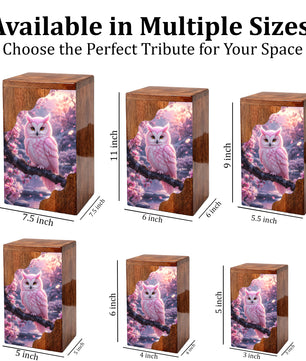 Pink Owl Wooden Cremation Urn – Cherry Blossom Memorial Urn