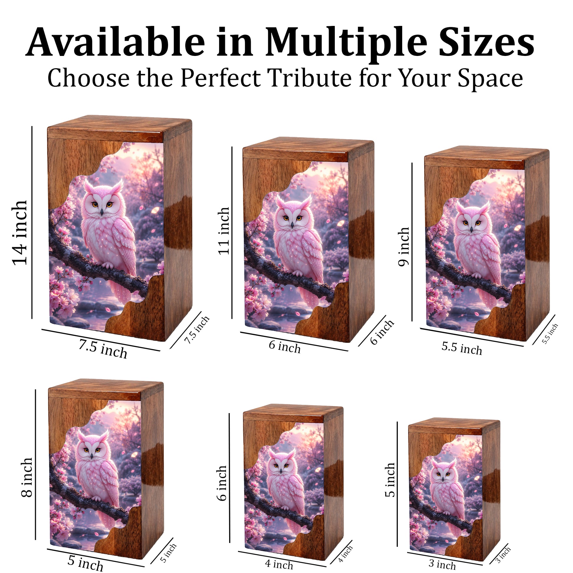 Pink Owl Wooden Cremation Urn – Cherry Blossom Memorial Urn