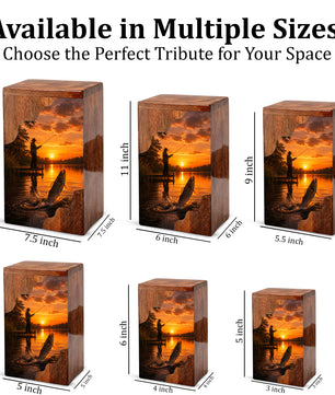Sunset Fishing Wooden Cremation Urn – Personalized Memorial Urn for Human Ashes