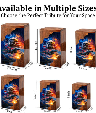 Military Eagle Wooden Cremation Urn for Human Ashes | Personalized Veteran Memorial Urn