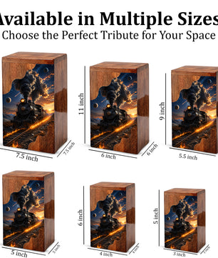 Steam Train Wooden Cremation Urn for Human Ashes | Personalized Railroad Memorial Urn