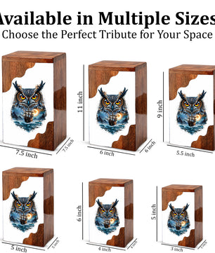 Owl Wooden Cremation Urn – Moonlit Owl Memorial Urn with Ocean Ship Artwork