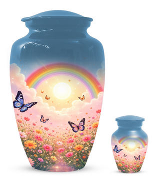 Rainbow Butterfly Urn for Ashes, Custom Memorial Cremation Urn