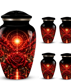 Red Rose Cremation Urn – Elegant Adult Memorial Urn for Ashes with Celestial Rose Design