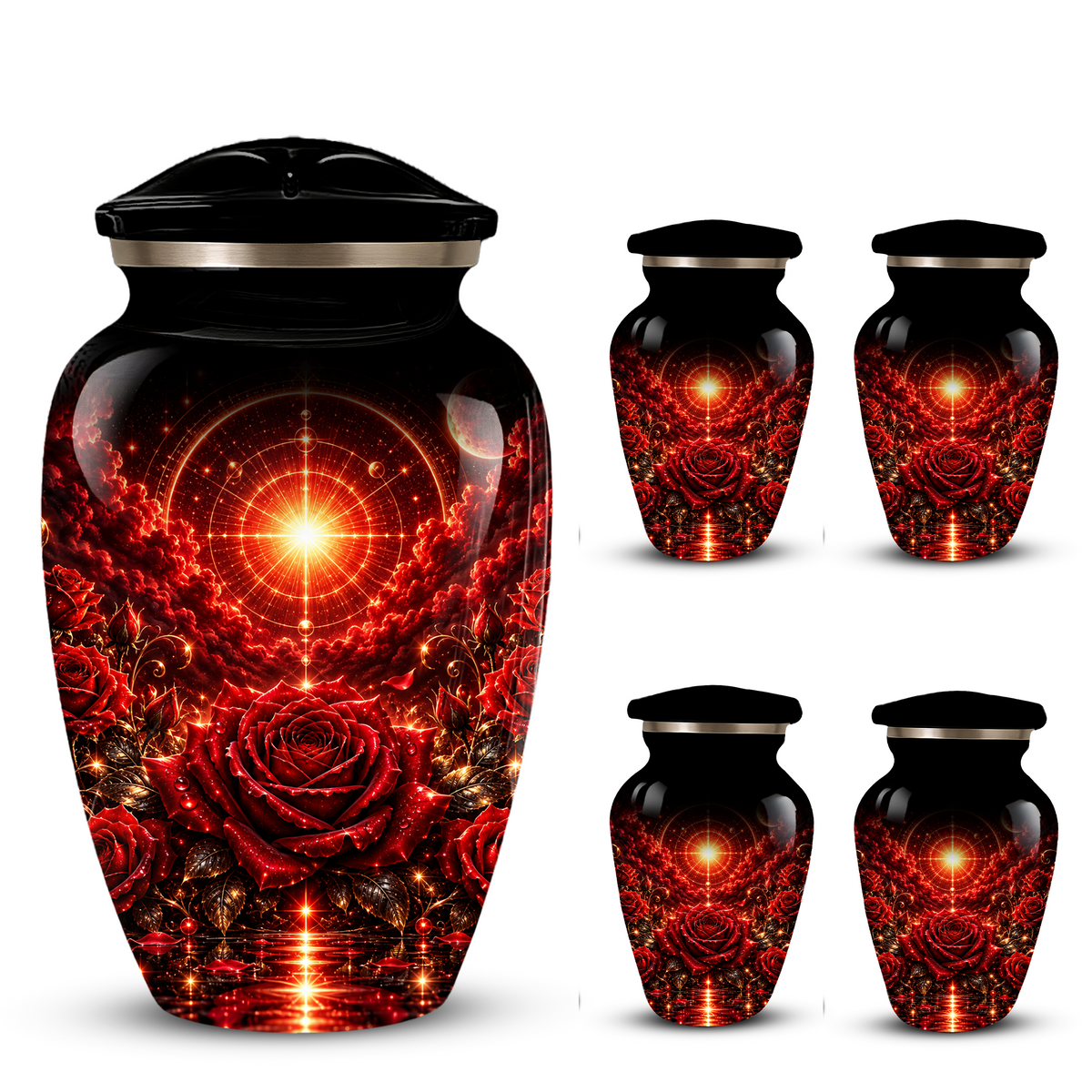 Red Rose Cremation Urn – Elegant Adult Memorial Urn for Ashes with Celestial Rose Design