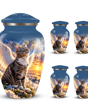 Angel Cat Cremation Urn for Ashes,Heavenly Cat Memorial with Wings, Custom Pet Lover Urn