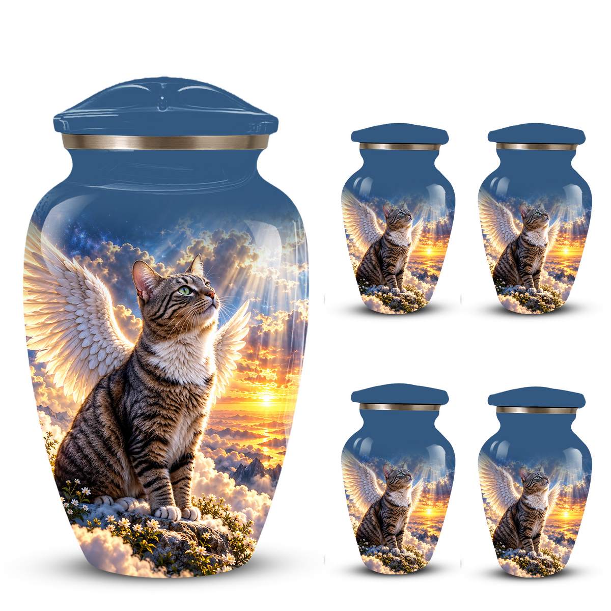 Angel Cat Cremation Urn for Ashes,Heavenly Cat Memorial with Wings, Custom Pet Lover Urn