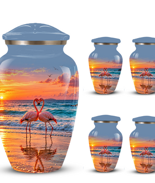 Flamingo Cremation Urn for Ashes, Romantic Beach Sunset Design, Custom Urn for Loved Ones
