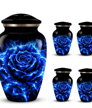Blue Rose Cremation Urn for Ashes | Personalized Memorial Urn for Human Ashes | Handmade Aluminum Adult Urn