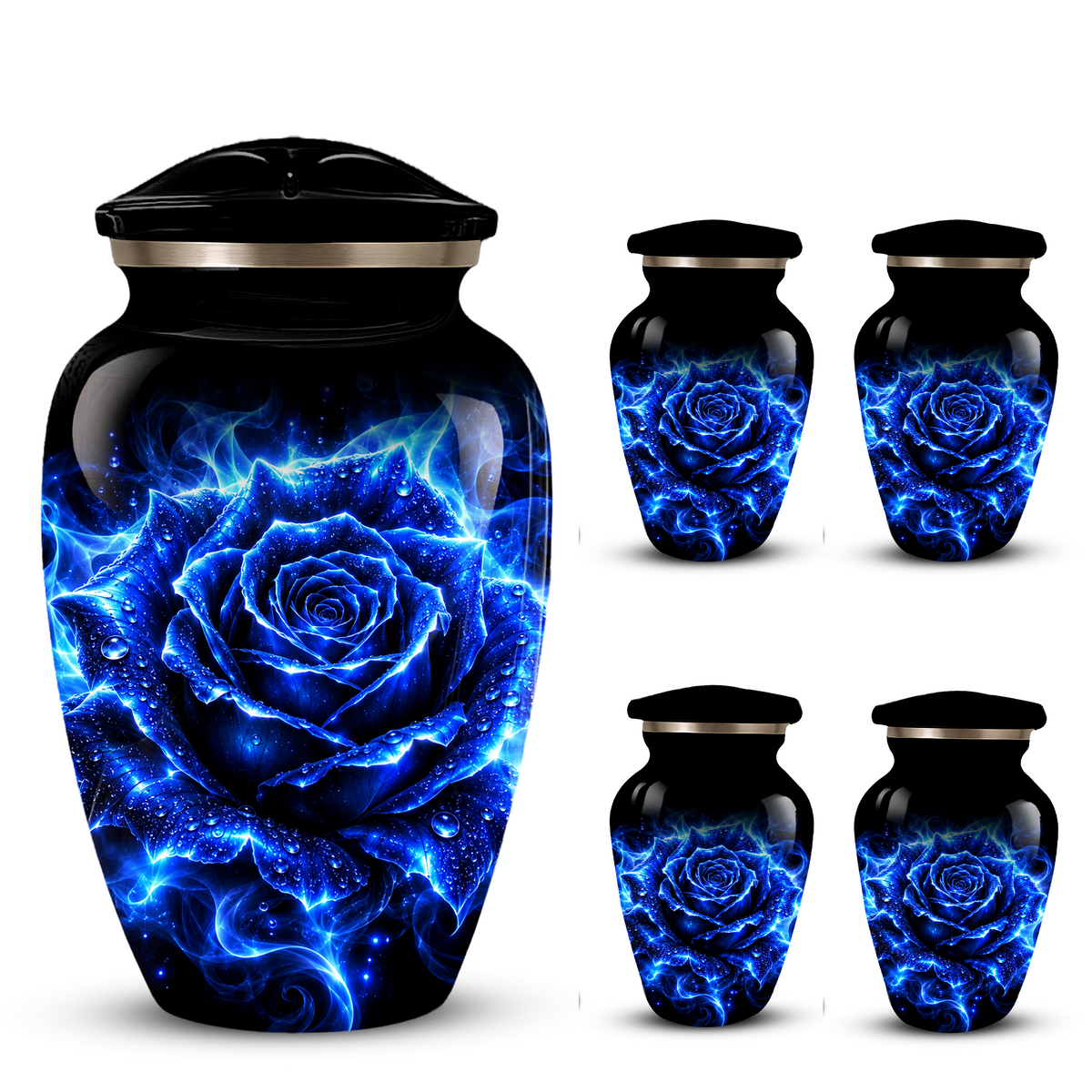 Blue Rose Cremation Urn for Ashes | Personalized Memorial Urn for Human Ashes | Handmade Aluminum Adult Urn