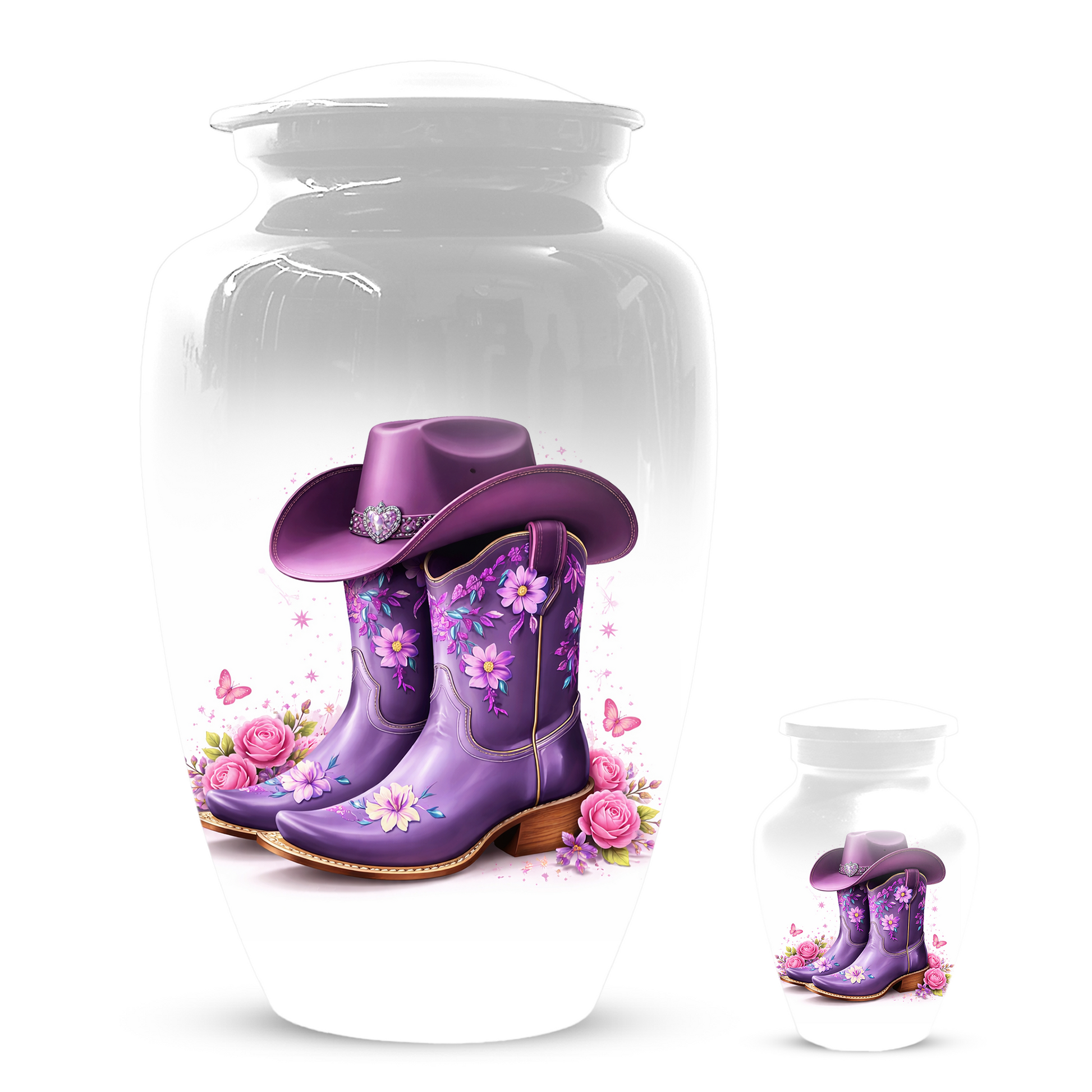 Personalized Cowgirl Cremation Urn for Mom | Purple Cowboy Boots Memorial Urn for Human Ashes