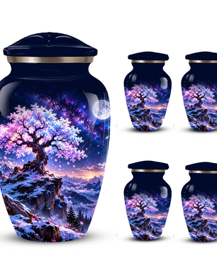 Personalized Adult Cremation Urn for Ashes, Pink Cherry Blossom Tree Memorial Urn, Custom Aluminum Urn
