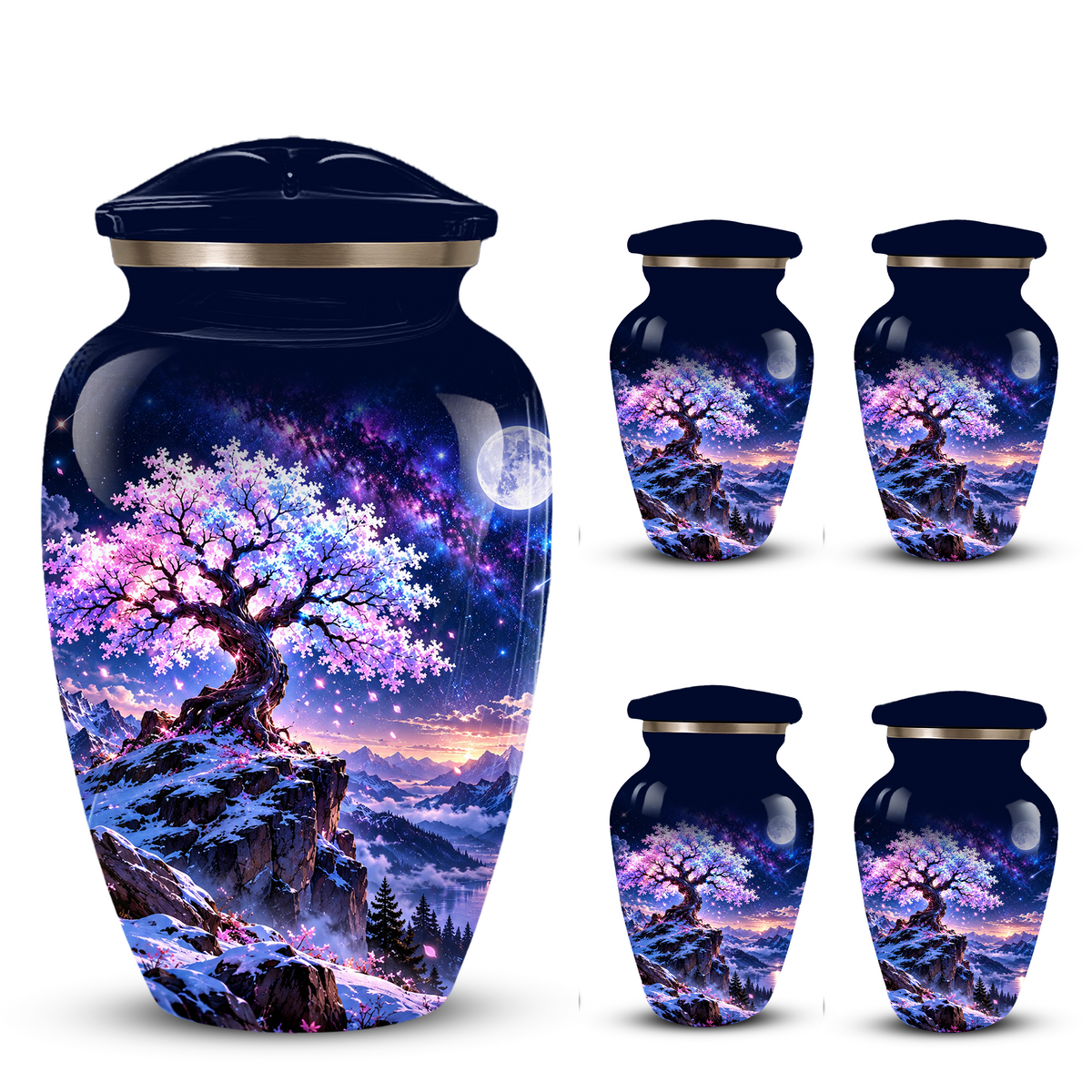 Personalized Adult Cremation Urn for Ashes, Pink Cherry Blossom Tree Memorial Urn, Custom Aluminum Urn