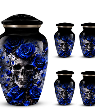 Blue Rose Skull Adult Urn for Ashes – Memorial Cremation Urn for Adults,