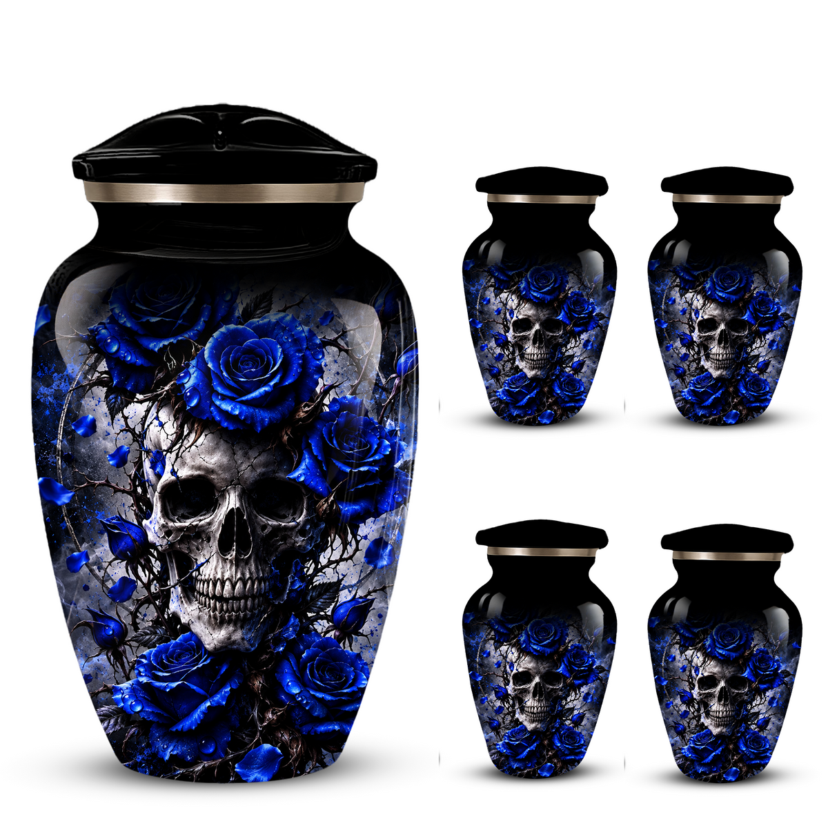 Blue Rose Skull Adult Urn for Ashes – Memorial Cremation Urn for Adults,