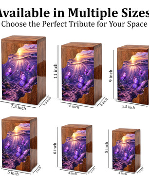 Purple Butterfly Wooden Cremation Urn – Wooden Urn for Human Ashes