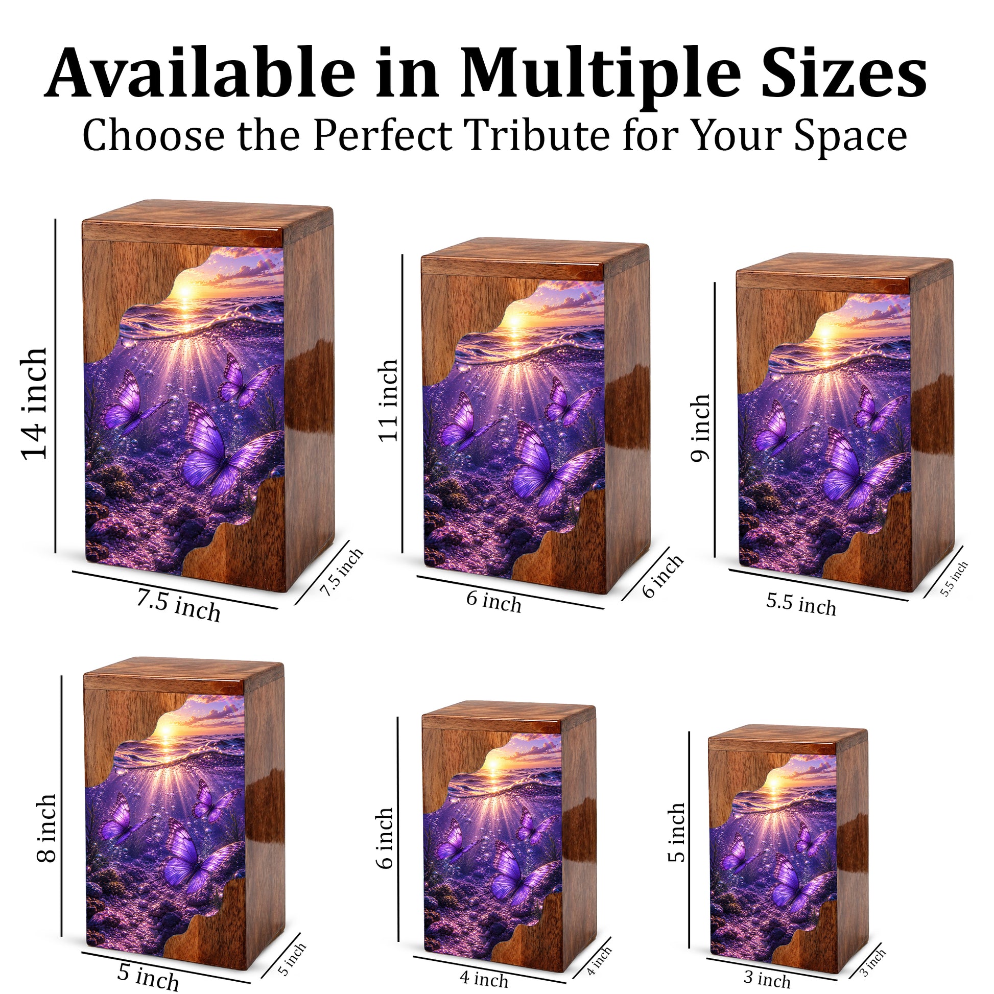 Purple Butterfly Wooden Cremation Urn – Wooden Urn for Human Ashes
