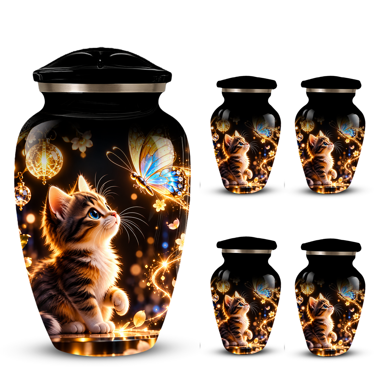 Kitten and Butterfly Cremation Urn for Adult Ashes, Personalized Cat Memorial Urn