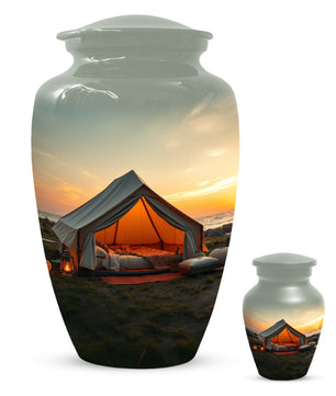 Camping Memorial Urn for Ashes – Personalized Sunset Glamping Cremation Urn for Mom& Dad