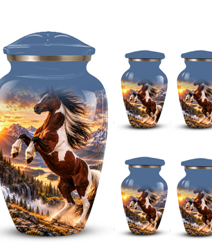 Horse Cremation Urn for Ashes, Rearing Horse Sunset Design, Custom Horse Lover Pet Memorial Urn