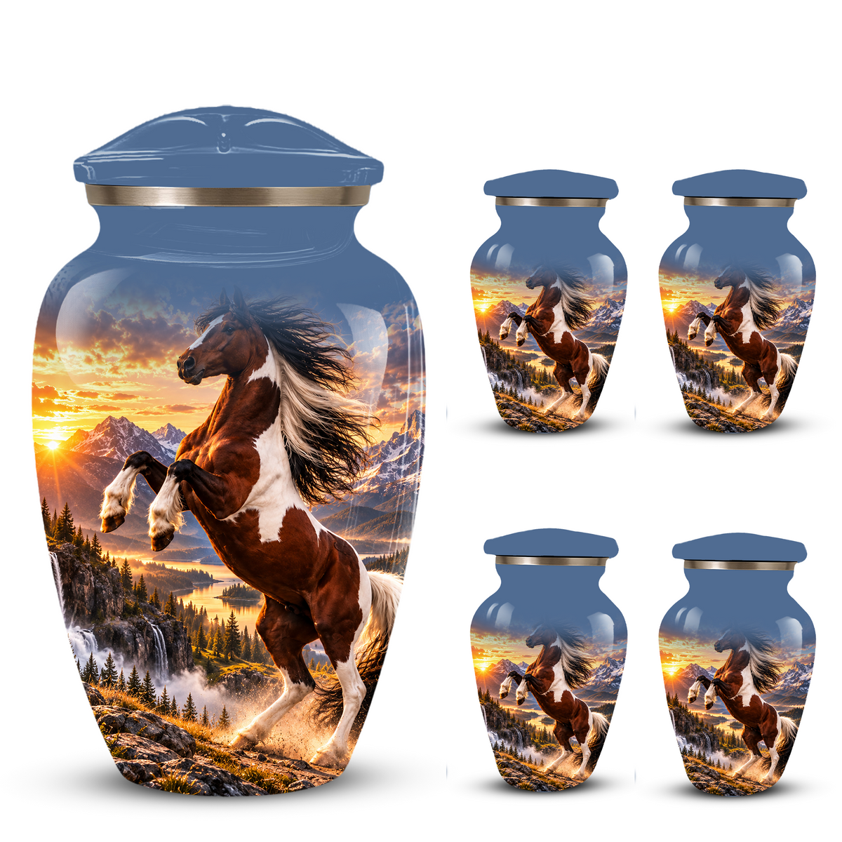Horse Cremation Urn for Ashes, Rearing Horse Sunset Design, Custom Horse Lover Pet Memorial Urn