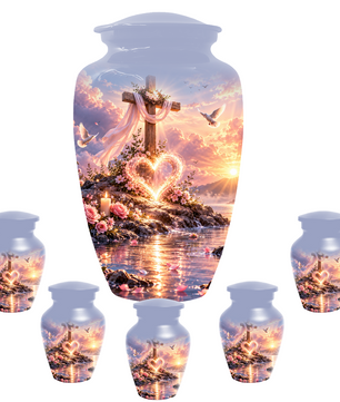 Christian Cremation Urn for Mom - Cross & Dove Extra Large Keepsake Urn