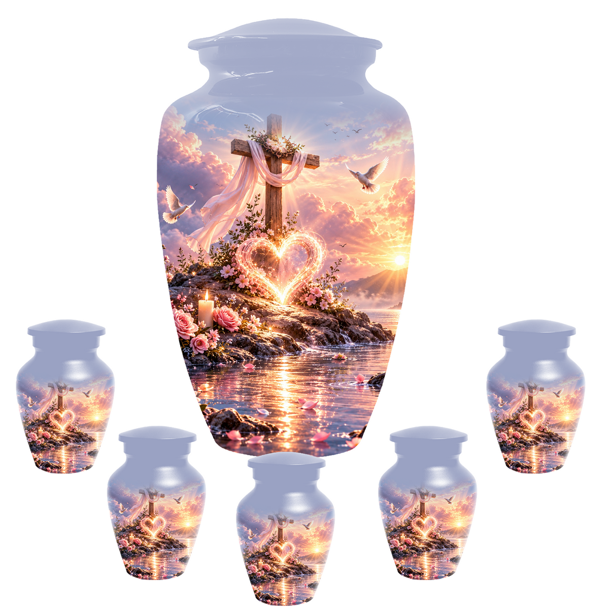 Christian Cremation Urn for Mom - Cross & Dove Extra Large Keepsake Urn