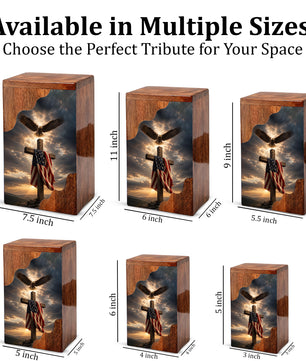 Christian Cross Wooden Cremation Urn for Human Ashes | Patriotic Religious Memorial Urn