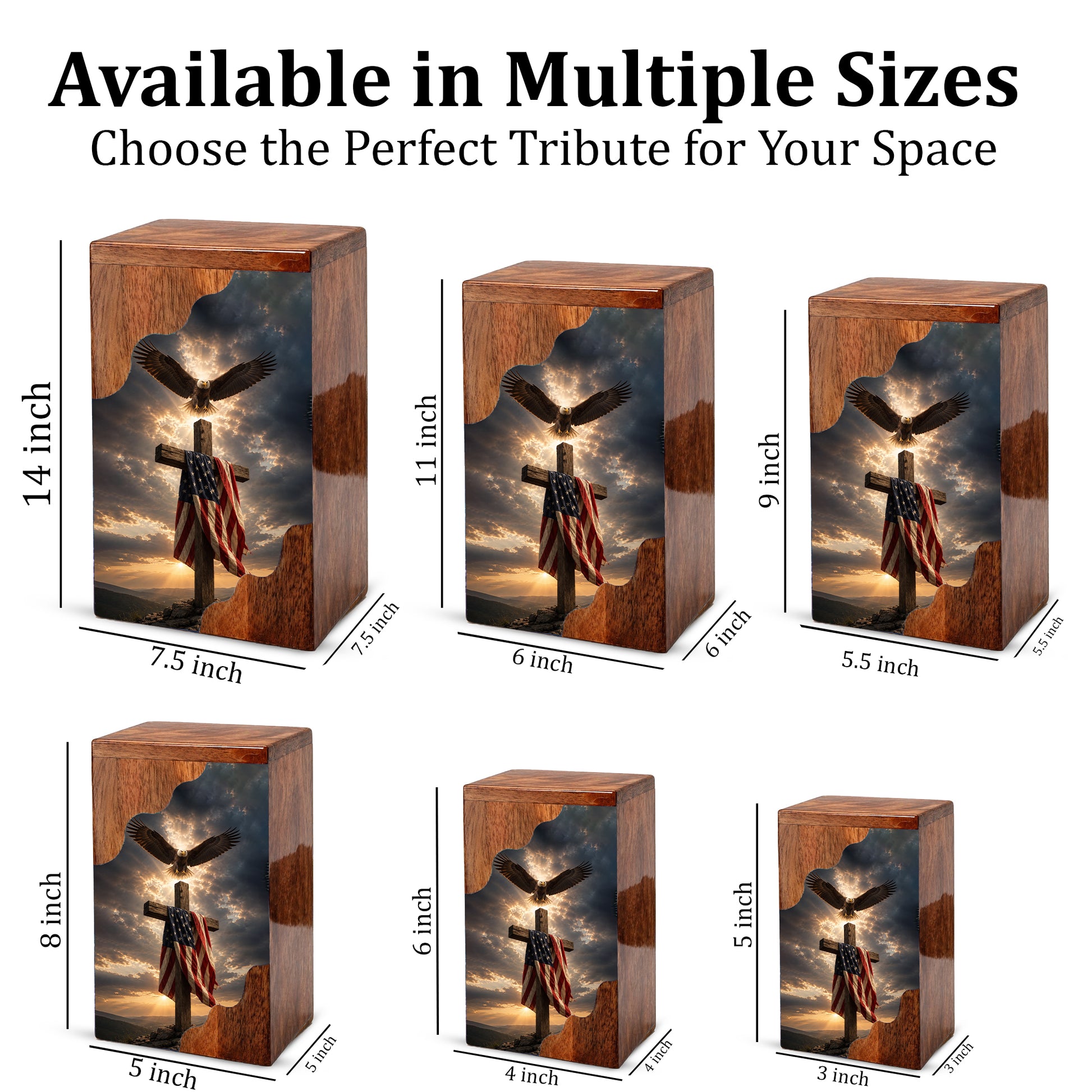 Christian Cross Wooden Cremation Urn for Human Ashes | Patriotic Religious Memorial Urn