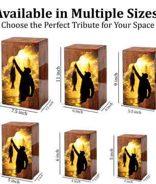Fishing in Heaven Wooden Cremation Urn – Gone Fishing Memorial Urn for Human Ashes