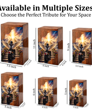 Motorcycle Heaven Wooden Cremation Urn – Ride Into Heaven Memorial Urn for Human Ashes
