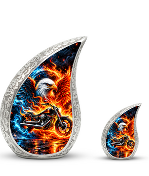 Motorcycle Cremation Urn for Ashes, Eagle Fire Memorial Urn