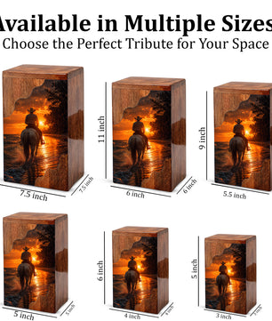 Western Cowboy Wooden Cremation Urn for Human Ashes