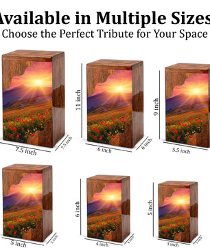 Sunrise Cremation Urn – Custom Wooden Memorial Urn Box for Ashes