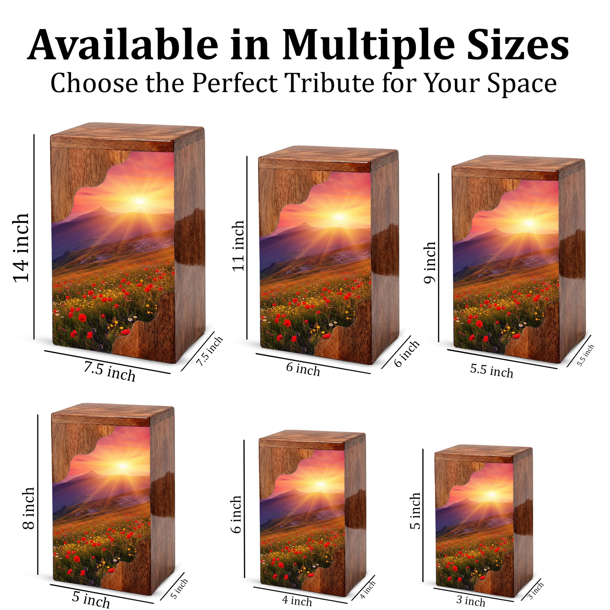Sunrise Cremation Urn – Custom Wooden Memorial Urn Box for Ashes