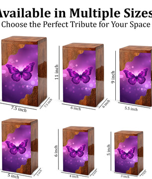 Purple Butterfly Wooden Cremation Urn – Elegant Butterfly Memorial Wooden Urn for Human Ashes