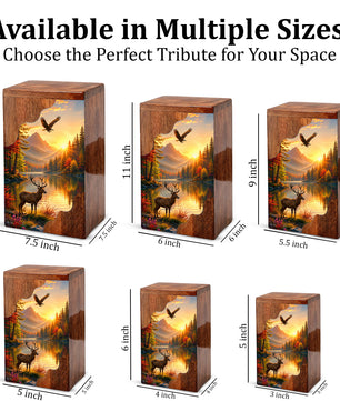 Mountain Wildlife Wooden Cremation Urn – Wooden Urn for Human Ashes