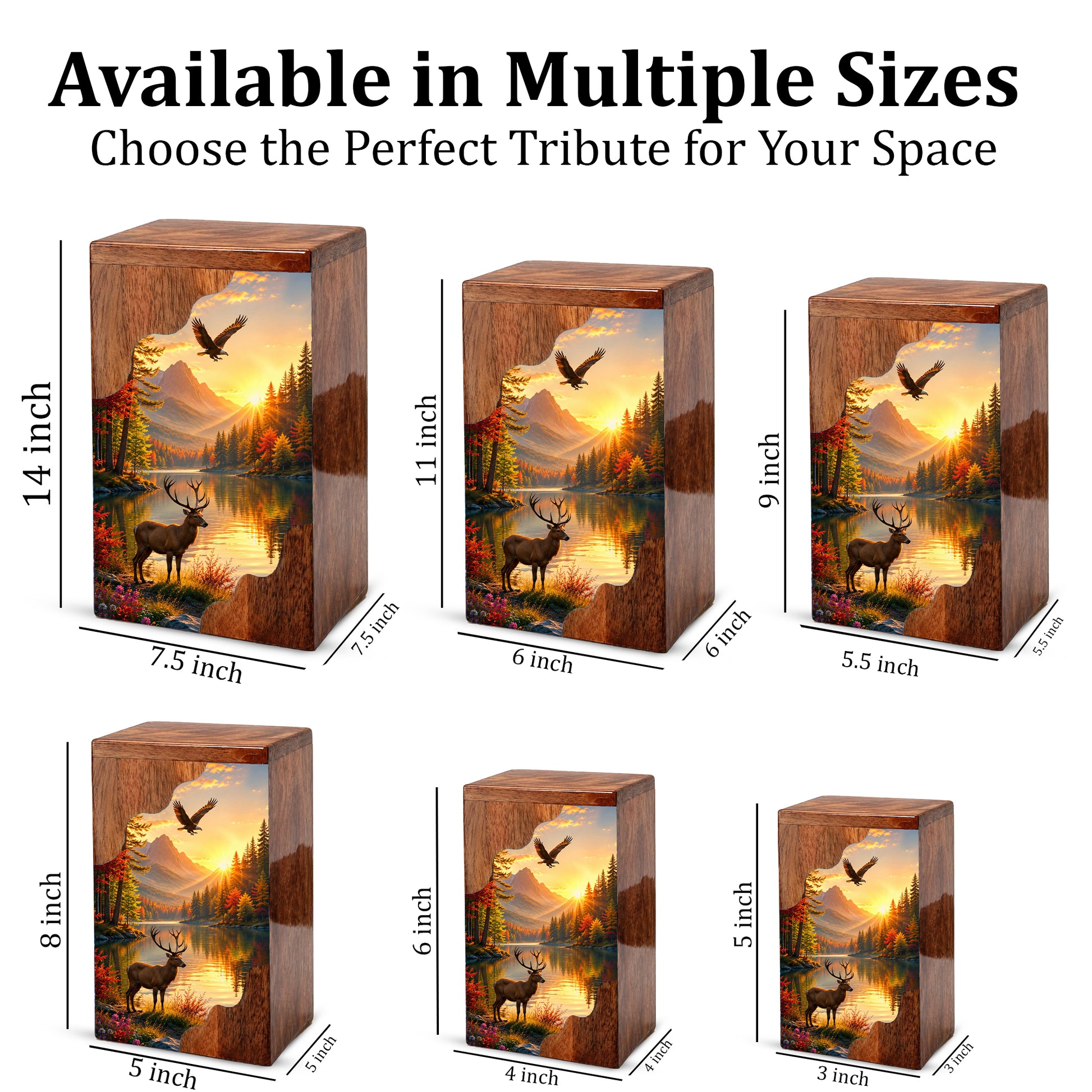 Mountain Wildlife Wooden Cremation Urn – Wooden Urn for Human Ashes