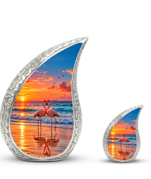 Flamingo Cremation Urn for Ashes, Beach Sunset Memorial Urn, Adult Aluminum Urn
