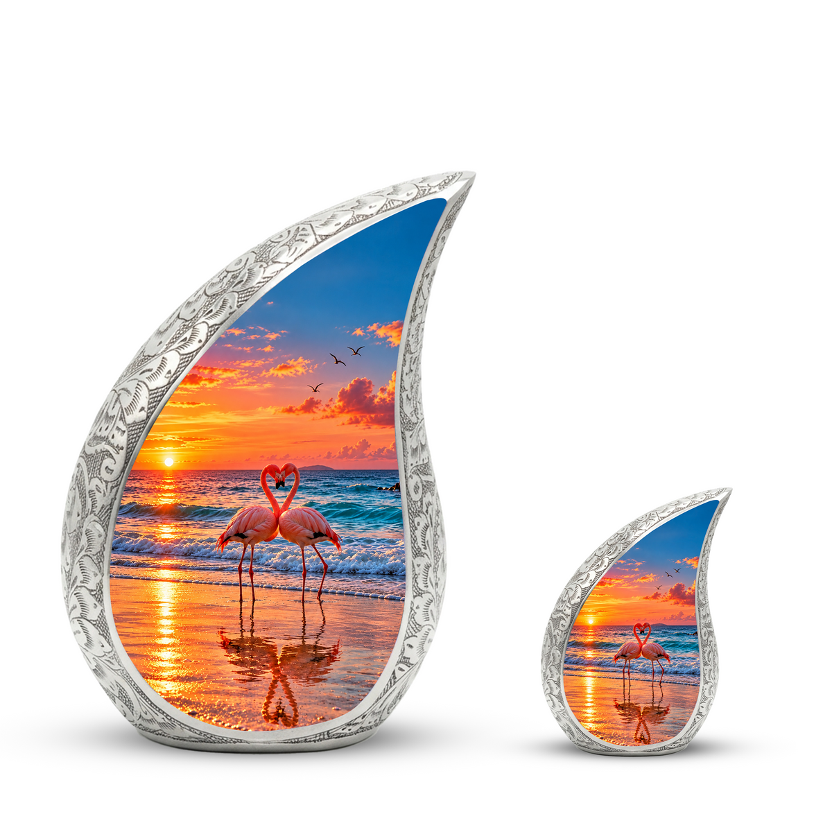 Flamingo Cremation Urn for Ashes, Beach Sunset Memorial Urn, Adult Aluminum Urn