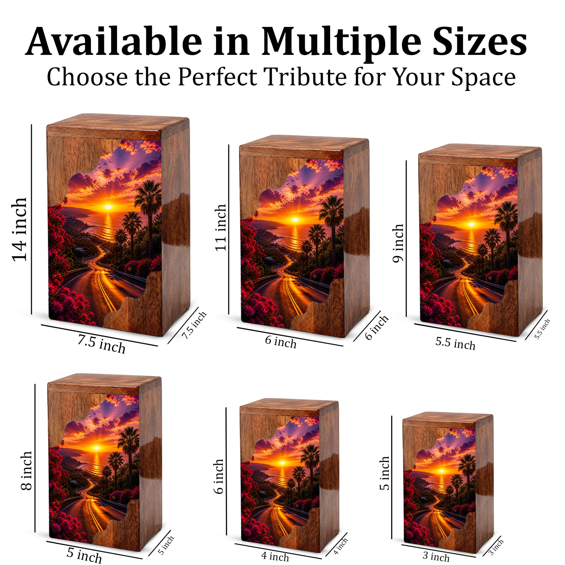 Wooden Cremation Urn for Mom | Sunset Ocean Memorial Urn for Human Ashes