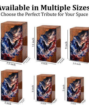 American Eagle Wooden Cremation Urn | Patriotic Veteran Urn for Dad