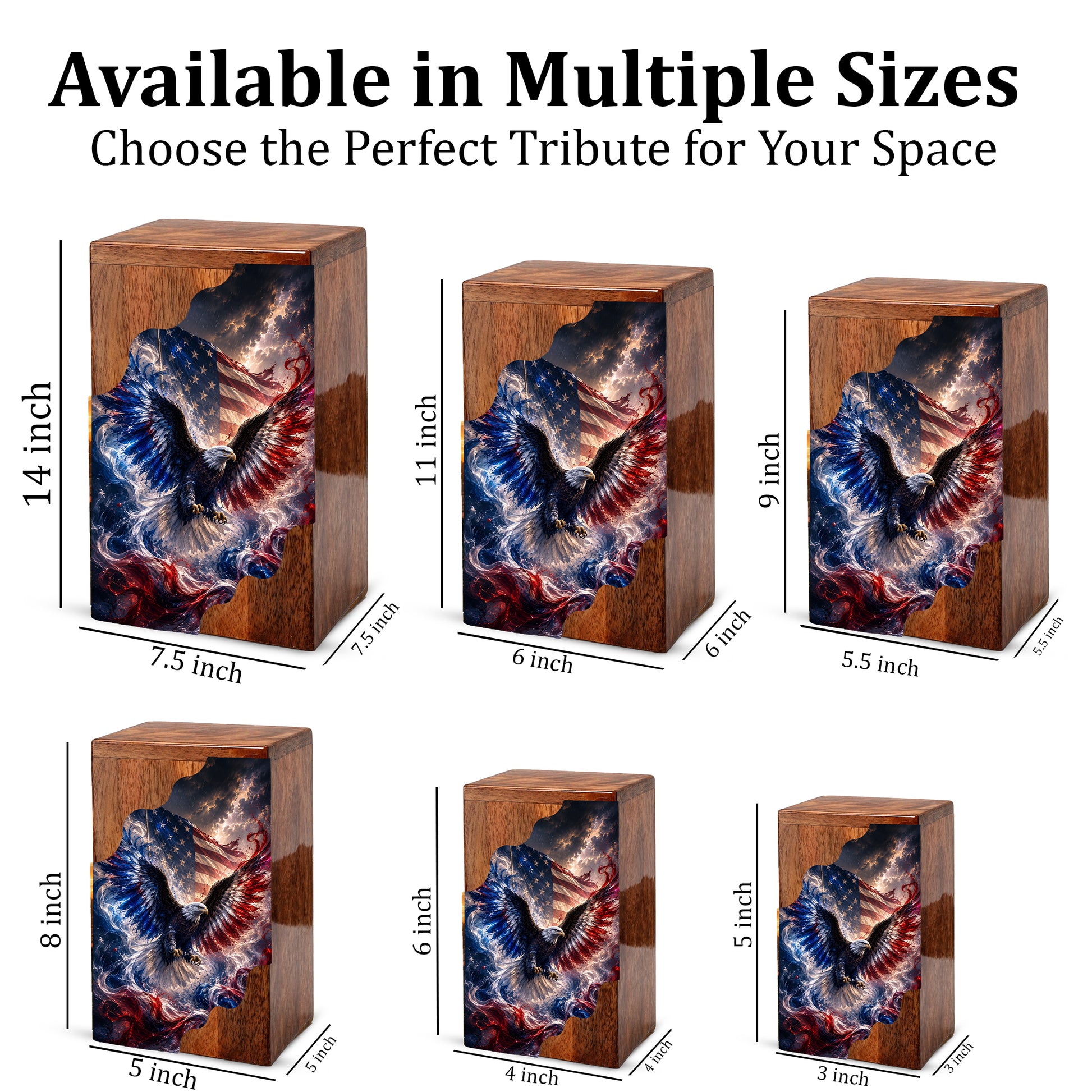 American Eagle Wooden Cremation Urn | Patriotic Veteran Urn for Dad