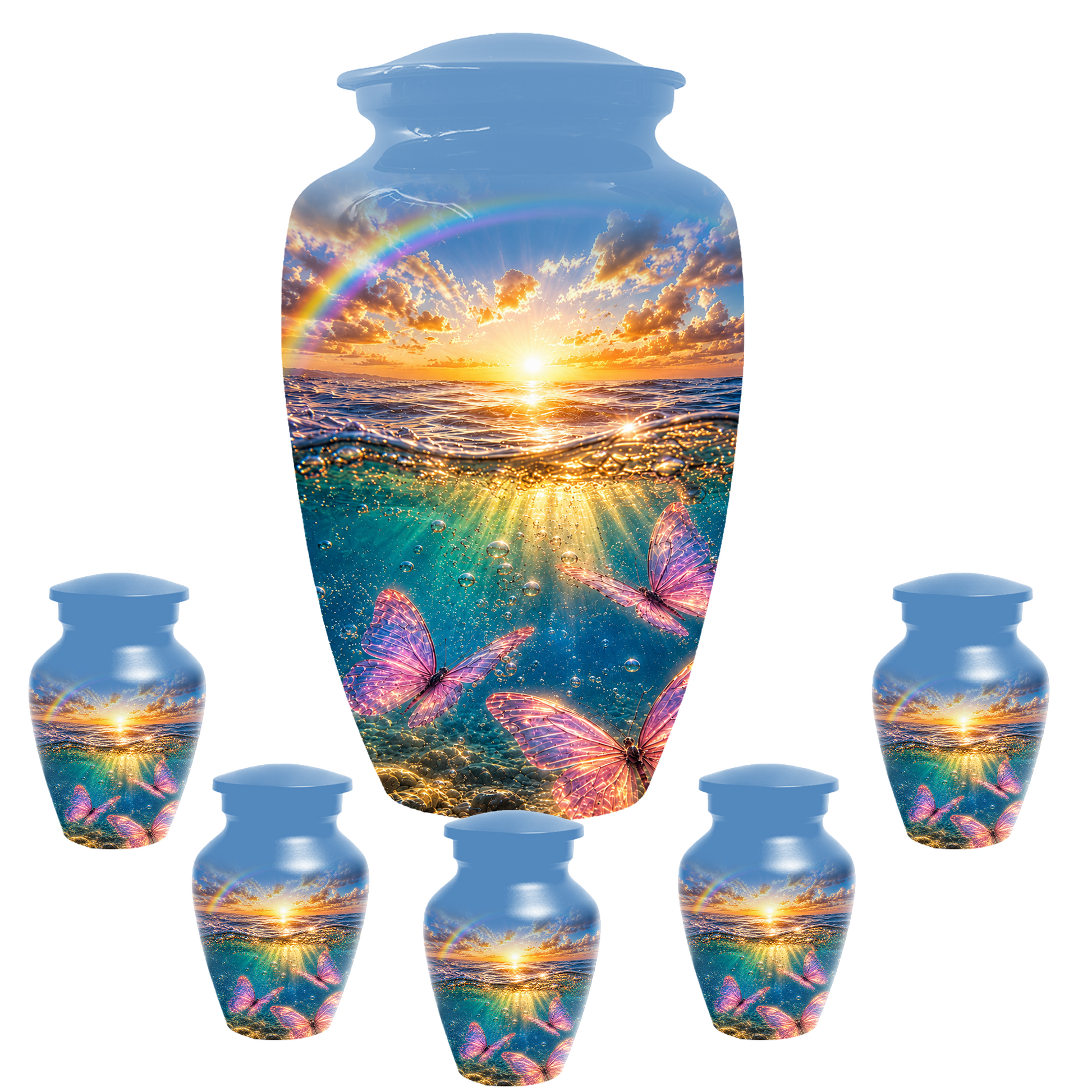 Pink Butterfly Cremation Urn for Women - Rainbow Sunset Memorial Urns for Ashes