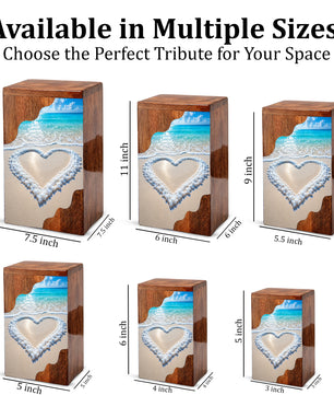 Heart in the Sand Wooden Cremation Urn – Personalized Memorial Urn for Human Ashes