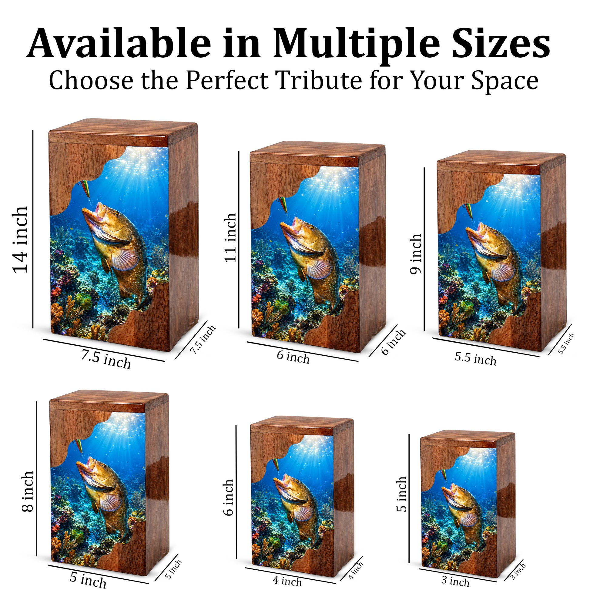Fishing Wooden Cremation Urn – Ocean Fishing Memorial Urn for Human Ashes