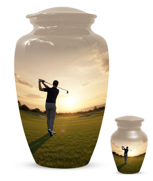 Golf Sunset Adult Urn for Human Ashes | Personalized Golf Cremation Ursn for Men & Dad