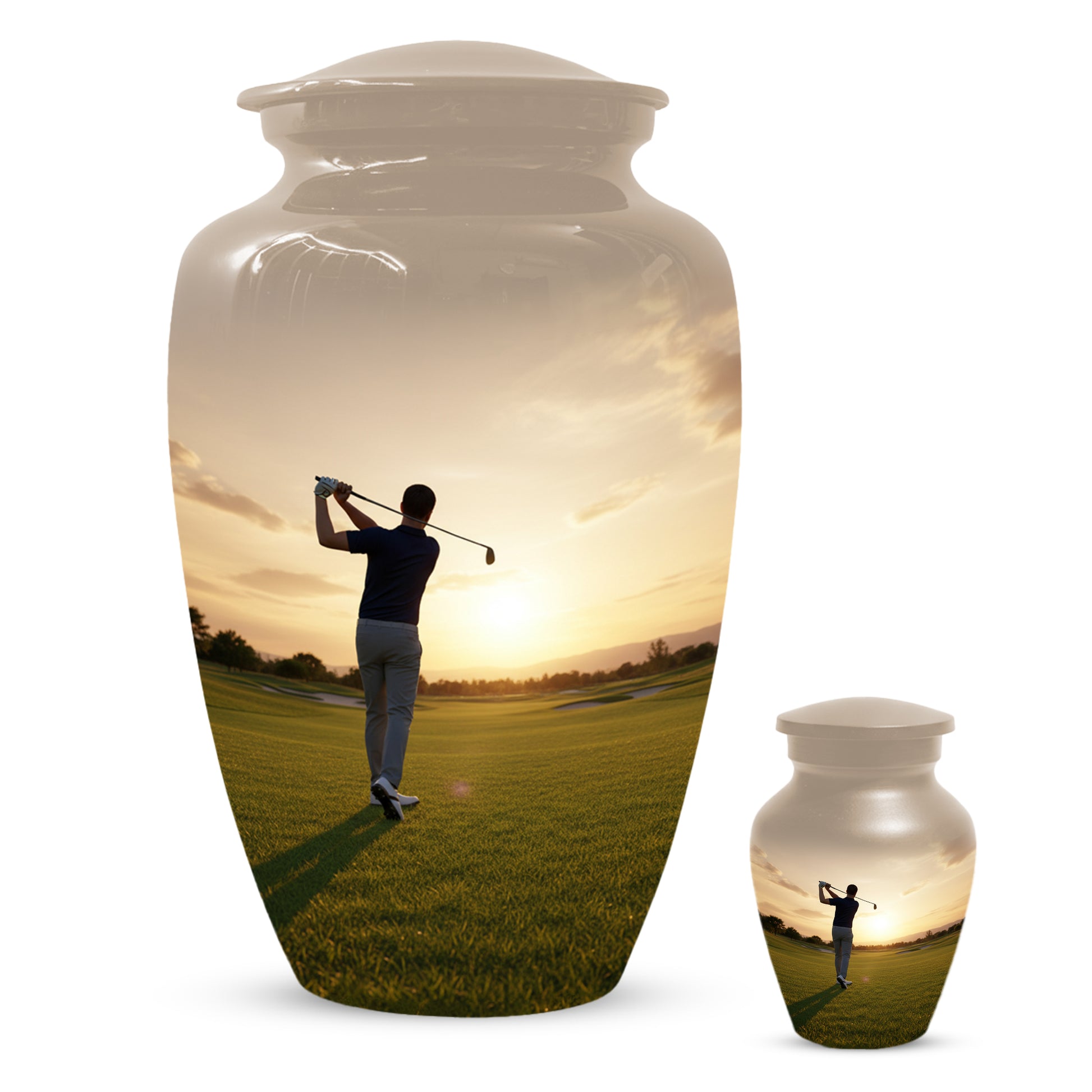 Golf Sunset Adult Urn for Human Ashes | Personalized Golf Cremation Ursn for Men & Dad