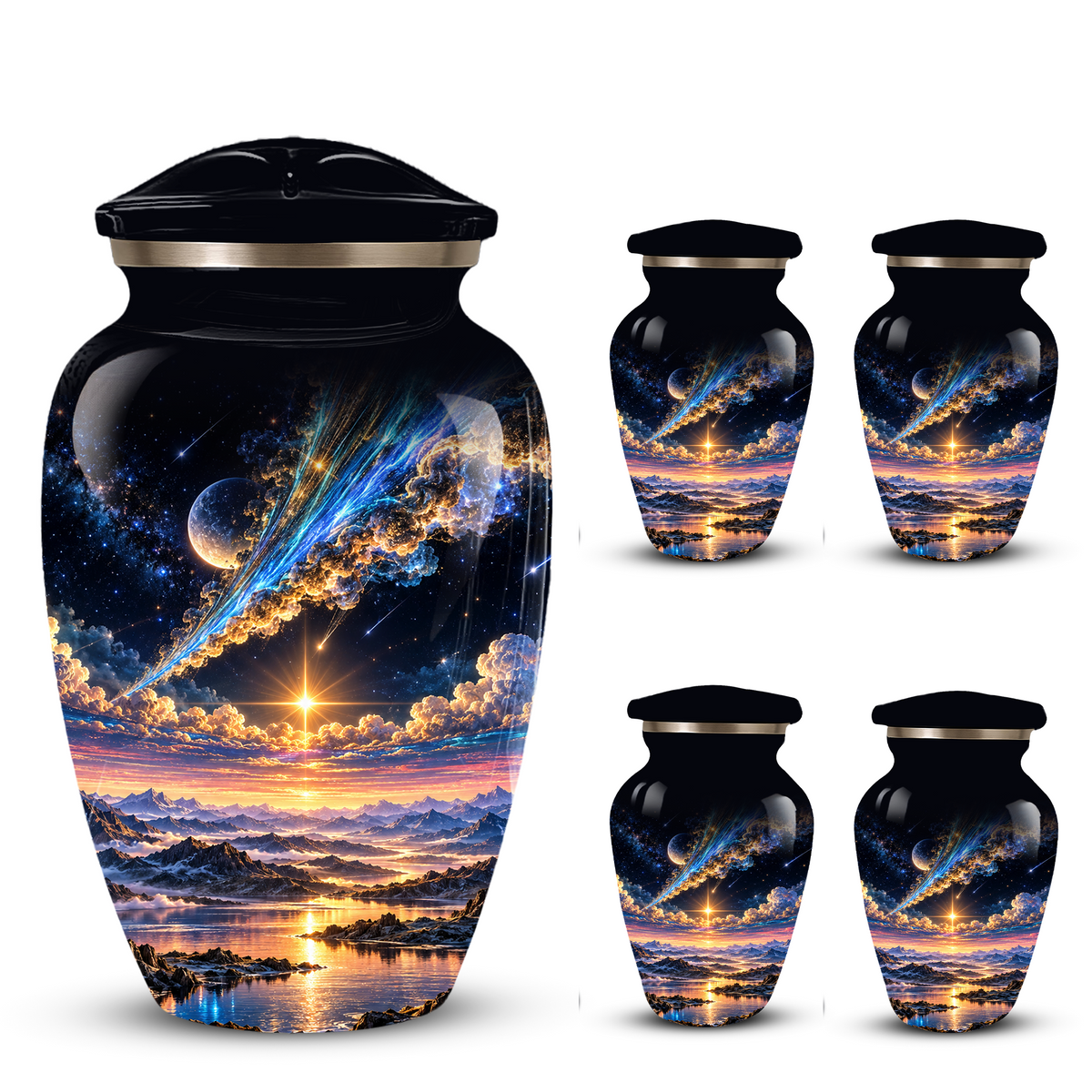 Personalized Adult Cremation Urn for Ashes, Custom Memorial Urn, Galaxy and Mountain Sunset Design